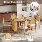 Merax 7-Piece Dining Table Set, Farmhouse Dining Table with Distressed Oak Veneer and 6 Chairs, Rustic Kitchen Furniture for Dining Room, Natural
