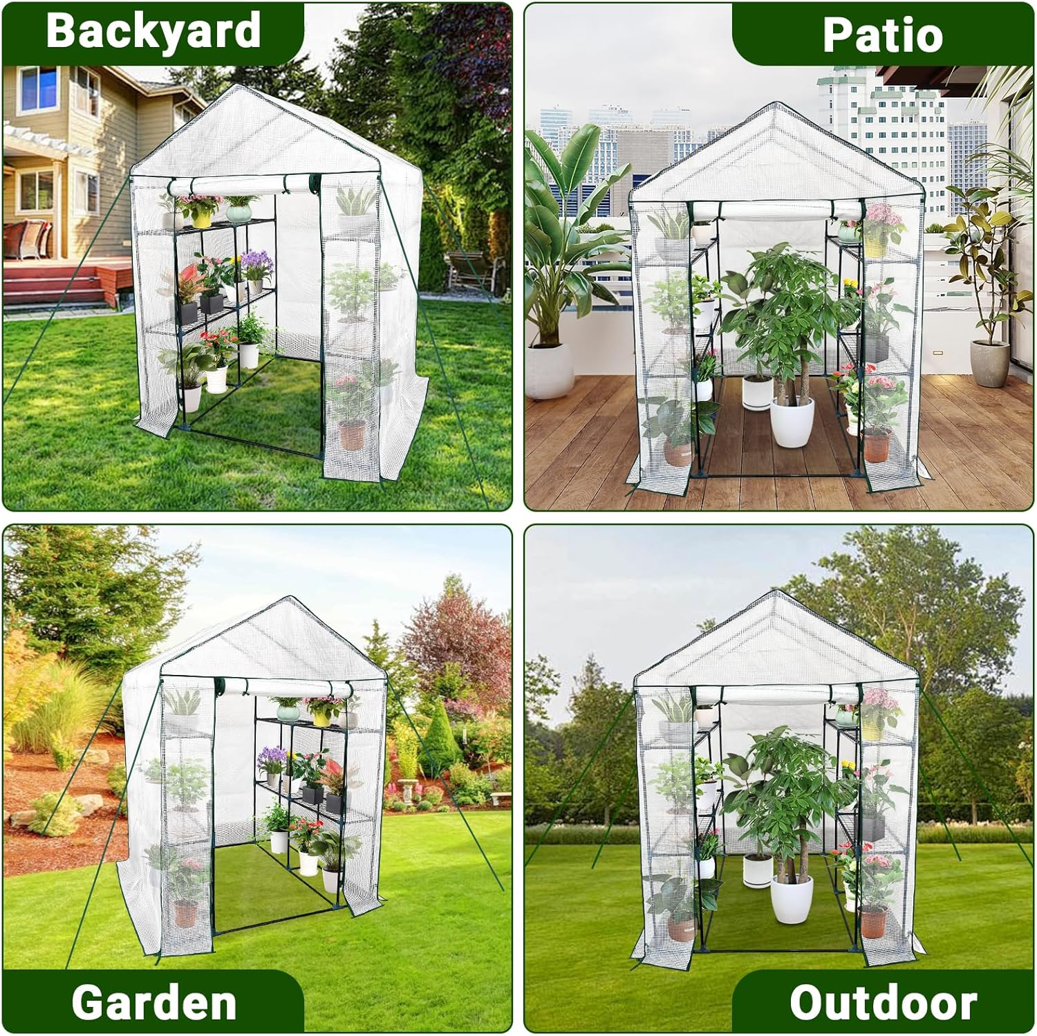 Greenhouse for Outdoors,Walk in 3-Tier 6 Shelves Green House w/ Roll-Up Zippered Door Anchors and Ropes,Waterproof & UV Protected Plant Garden Hot House for Garden Patio Backyard,57 x 57 x 76''