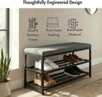 Luxe L 100% Faux Fur Shoe Storage Bench for Entryway, Compact Bench with Multi-Tier Shoe Rack, Space-Saving Small Entryway Bench with Storage Shelf, Ideal for Living Room, Hallway - Charcoal
