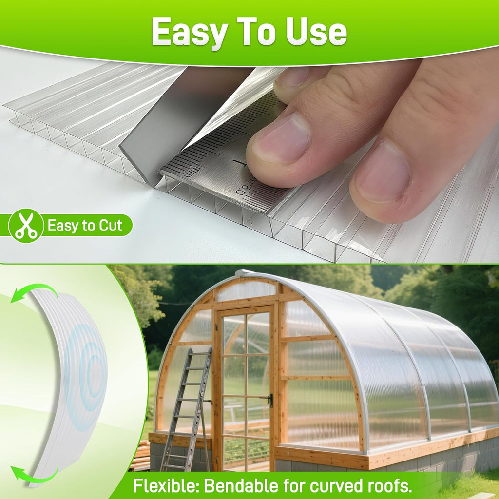 8 Pack 8' X 6' X 0.16'' Polycarbonate Greenhouse Panels, Waterproof UV Protected Clear Polycarbonate Sheets Twin-Wall Roof Panels, Corrugated Plastic Roofing Panels for Greenhouse Replacement