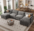 Modular Sectional Sofa, 132" U Shaped Couch with Storage, Chenille | High Resilience Foam, 22" Seat Depth, Movable Ottoman, Comfy Chenille, Easy Assembly, Dark Gray