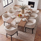 HNY Barrel Dining Chairs Set of 8, Mid Century Modern Upholstered Dining Chairs with Arms, Linen Kitchen & Dining Room Chairs, Solid Wood Frame Accent Chairs for Kitchen, Apartment, Cream