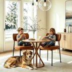 Brown Dining Chairs Set of 4 with Curved Back, Leather Dining Chairs with PU Soft Cushion Seat & Metal Legs, Comfortable Modern Chair for Kitchen, Living Room