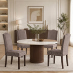 Upholstered Dining Chair Modern Stylish Kitchen Diner Fabric Set of 4 | Fabric Silver Nailhead Trim & Wood Legs, High Back, Living Room Restaurant Farmhouse Cafe, Mid Century Accent