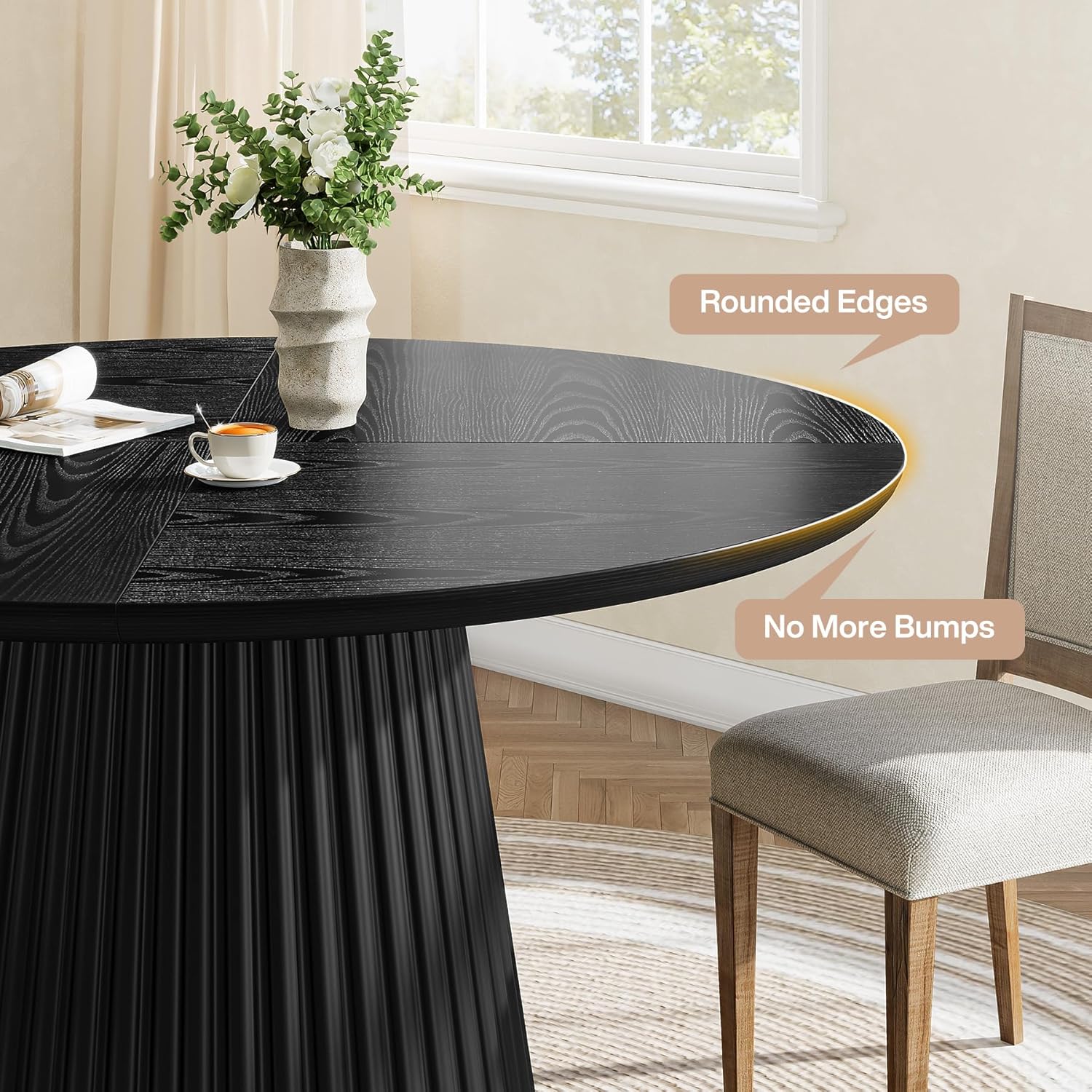 Tribesigns 47" Round Dining Table for 4-6 People, Farmhouse Circle Kitchen Table with Heavy Duty Fluted Pedestal Base for Dining Room, Kitchen, Living Room (Table Only)
