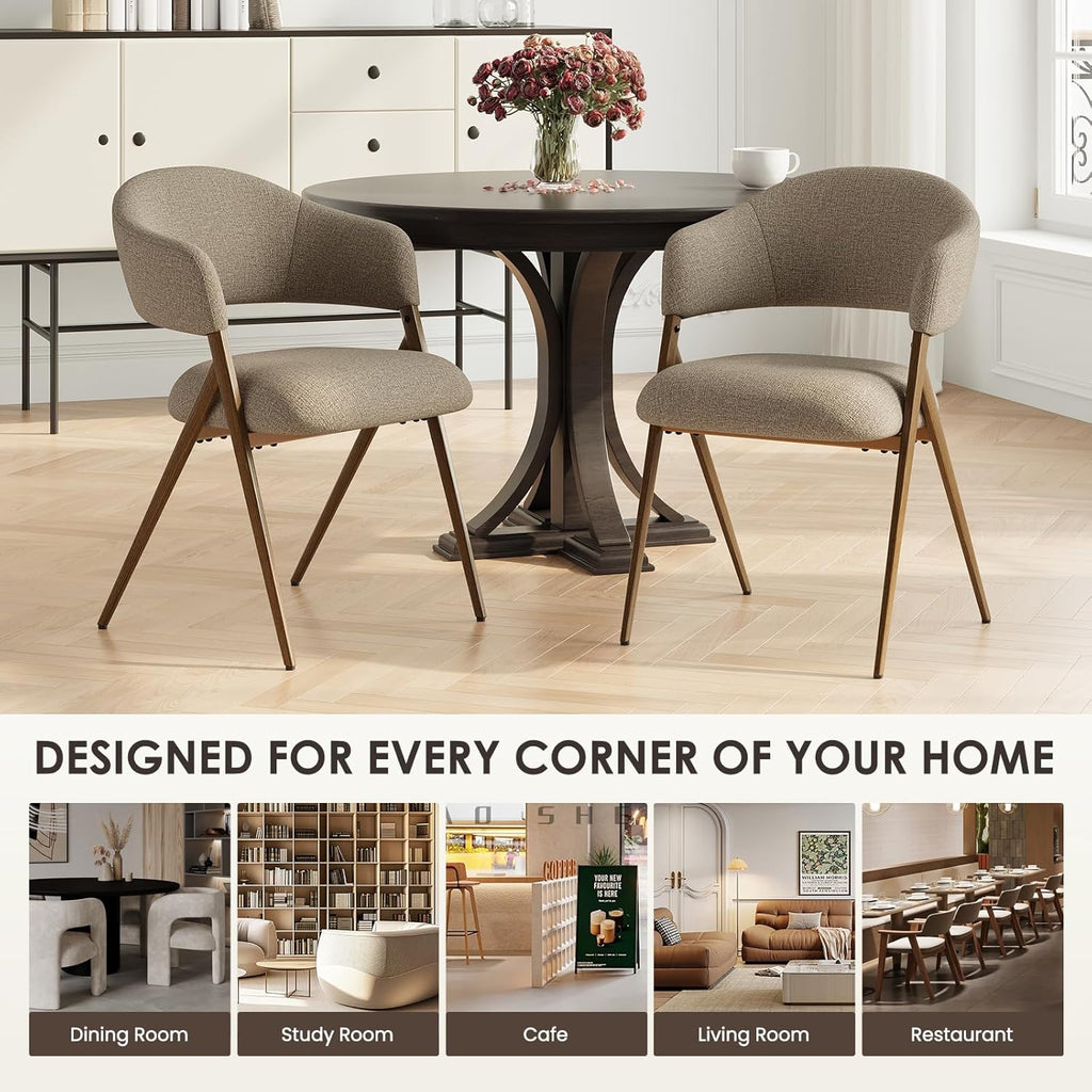 COLAMY Dining Chairs Set of 2, Modern Fabric Upholstered Dining Room Kitchen Side Chairs with Iron Legs, Open Back and Padded Seat, for Living Room/Restaurant/Cafe, Taupe