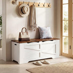 47.2" Wooden Storage Bench with 2 Safety Hinges, Flip Top Storage Trunk, 300lbs Load Capacity, Blanket Organizer Bench for Entryway Hallway Bedroom Living Room, White Walnut