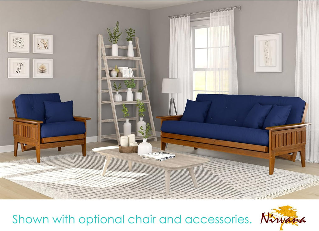 Nirvana Futons Eastridge Futon Set - Full Size, Frame, 8" Mattress, Twill Royal Blue Cover