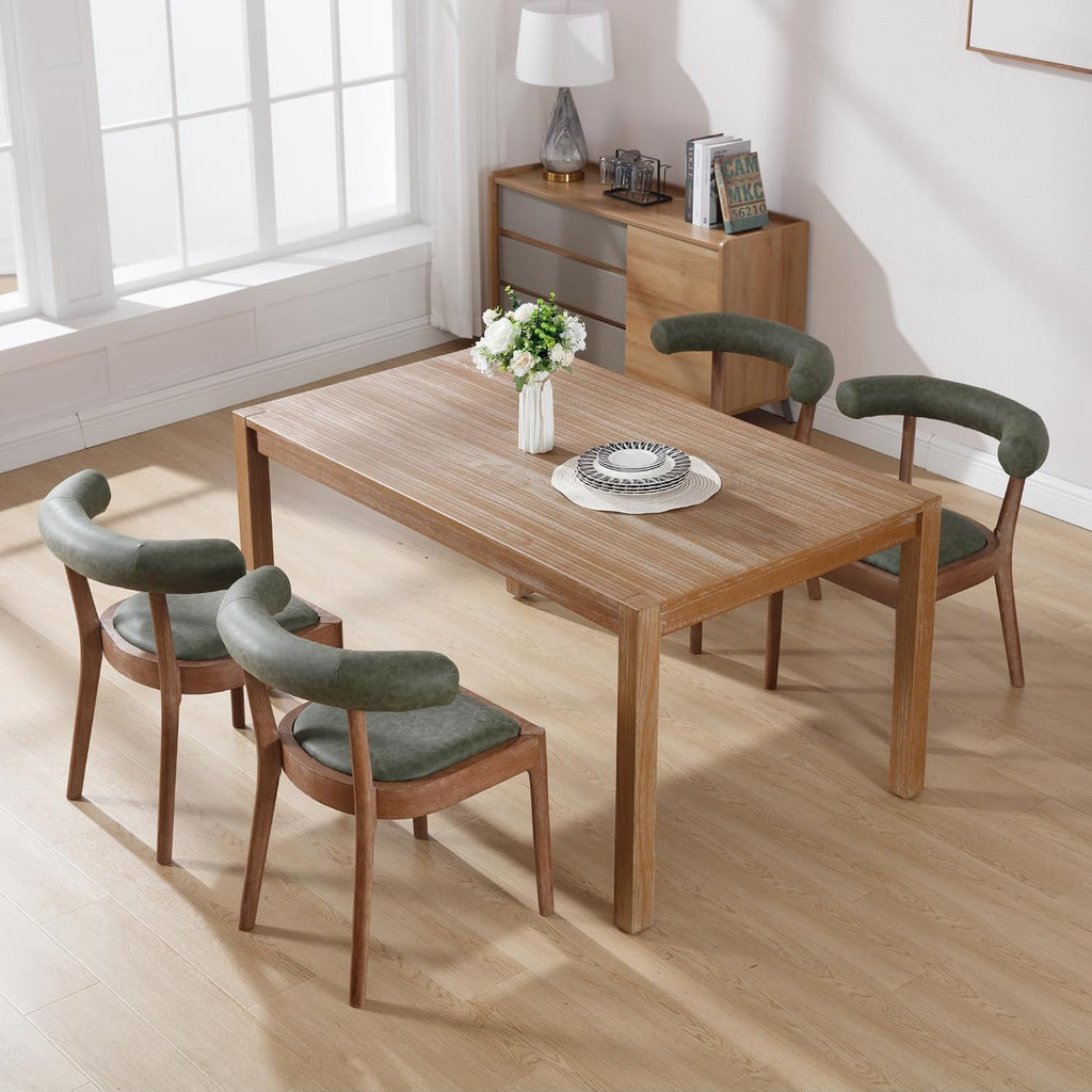 Kmax Dining Room Chairs, Mid-Century Modern PU Kitchen Chairs with Natural Walnut Finished Frame, PU Curved Back, Set of 2, Green