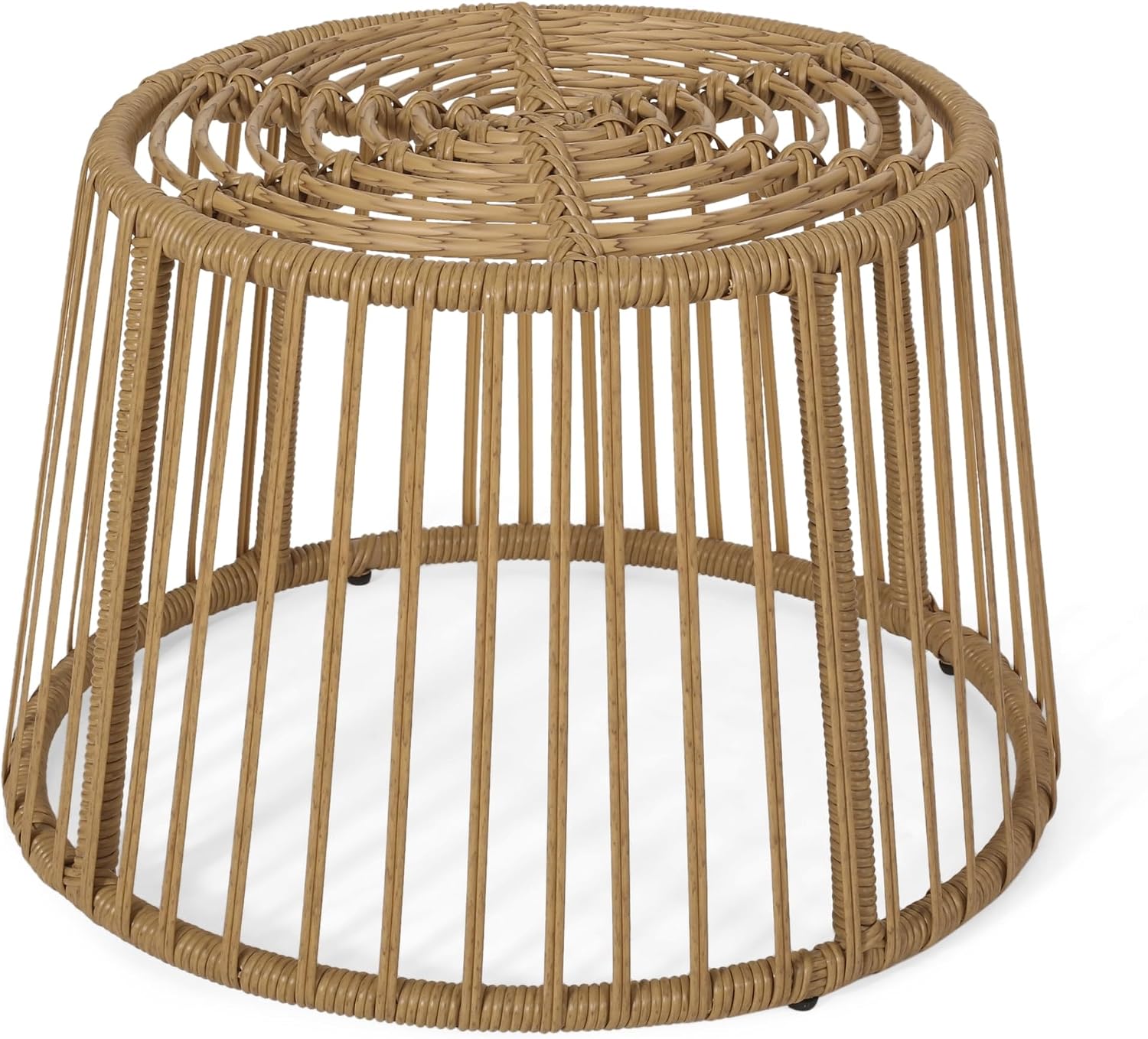 Boho Style Polyethylene Rattan Side Table, Cage Frame Structure with Tightly Wrapped Handcrafted Wicker