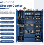JIVOIT 71''H Large Kitchen Pantry with 6 Doors, Drawers, Adjustable Shelves, Door Shelves, Pull-Out Trays and Wine Rack, Modern Wood Storage Cabinet Cupboard for Dining Room (Blue/170)