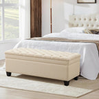 50" Storage Ottoman Bench, Rectangular End of Storage Bench, Upholstered Large Fabric Tufted Ottoman with Storage for Living Room, Bedroom, Entryway,Khaki