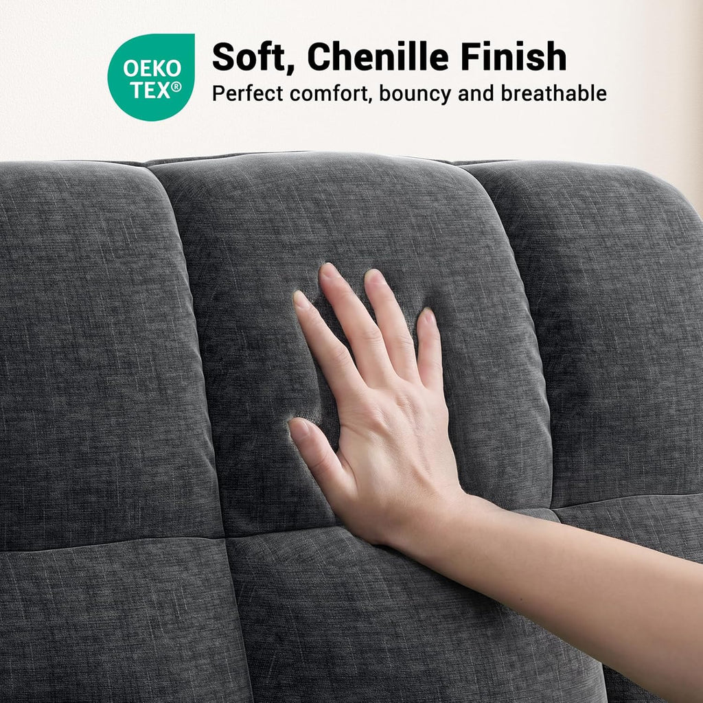 AMADA HOMEFURNISHING Power Recliner Chair for Adults, One-Touch Synchronized Electric Recliner with USB Ports, Cup Holder & Side Pockets, Thick Seat Cushion, Chenille, Living Room & Bedroom