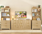 TEENFON 63.3" Tall Bookshelf, Bookshelves and Bookcases with Drawers, Arched Design Bookcase with Storage Cabinet, Natural Wood Grain Wave Pattern Storage Shelves for Living Room, Bedroom,Office