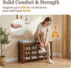 Solid Wood Shoe Bench with Storage, Flip-Top Soft-Close Lid, Adjustable Shelves, Cushioned Entryway Shoe Rack Organizer, 31.5”