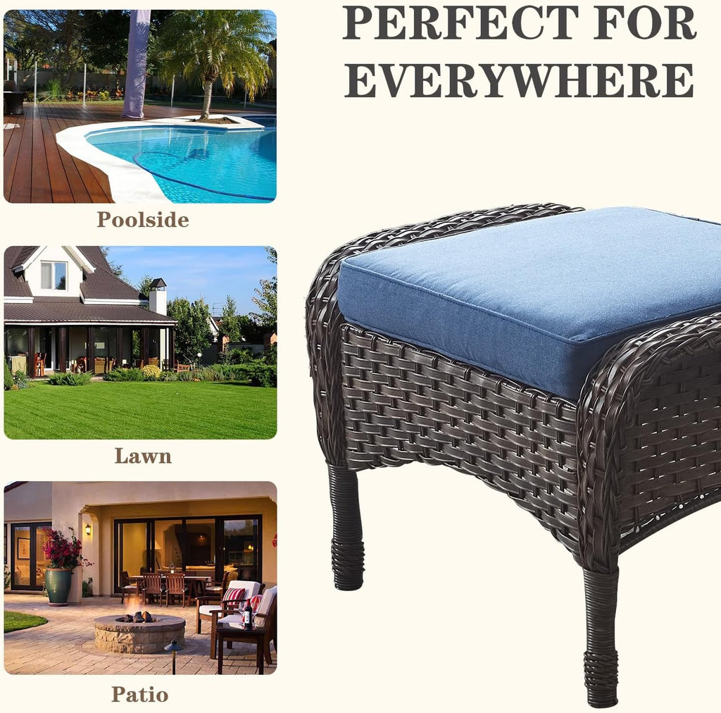 Belord Outdoor Ottomans for Patio Foot Rest - 25 Inch PE Wicker Foot Stool Set of 2 with Removable Cushions for Patio Furniture Sets,All Weather Rattan Ottoman for Balcony Deck Backyard Brown