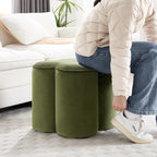 Zesthouse Flower Pouf Ottomans Foot Rest Set of 2, Velvet Fabric Poofy Ottomans Footstool for Sofa Couch, Modern Living Room Stool Seats for Hallway, Cute Square Vanity Stools for Bedroom Dorm, Green