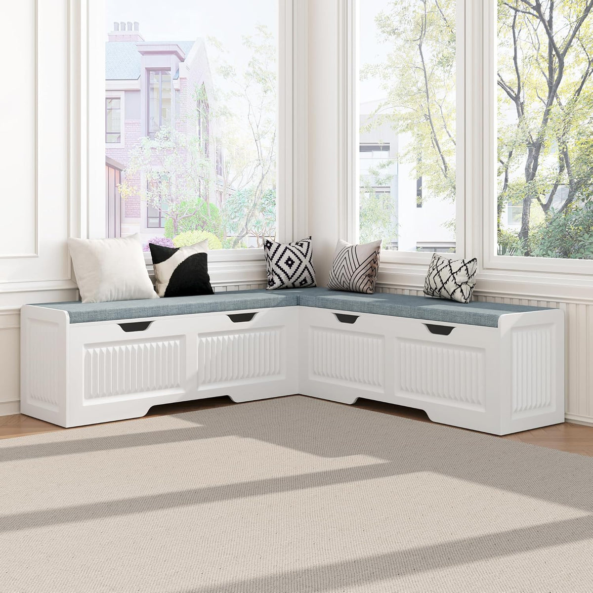 L Shape Storage Bench,63 in L-Shaped Kitchen Breakfast Corner Bench with Cushioned Seat and Hidden Storage Function,Wooden Backless Bench for Entryway,Suitable for Dining Room,Kitchen