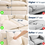 L-Shape Loveseat Sofa Couch with Ottoman, Small 50" Love Seat 27" Deep Cloud Sofa Washable Chenille Pillow for Apartment Bedroom Dorm Attic Studio Office Living Room Small Space 50-Beige-L-1
