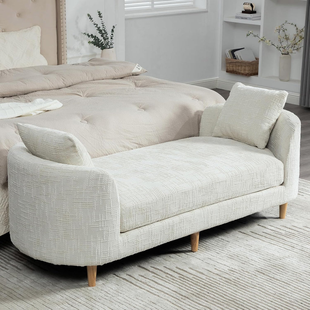 77" End of Bed Bench King Size,Chenille Extra Large Window Bench with 2 Pillows,End of Bed Couch,Upholstered Daybed Bench for Living Room(Beige,Ivory,White)
