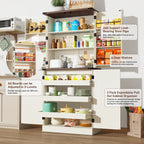 Farmhouse Kitchen Pantry Cabinet with 3 Drawers,71" Tall Rustic Wood Storage Cabinet with 6 Door Shelves,with Load-Bearing Steel Pipe,Pantry Organizers for Kitchen,Dining Room(Rustic Off White)
