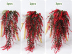 Hanging Artificial Plants Fake Vine Hanging Eucalyptus Leaf Plant Artificial UV Resistant Hanging Green Plant Faux Plants Hanging Wall Decor Outdoor Front Door Yard Garden Porch Decorations(Red)