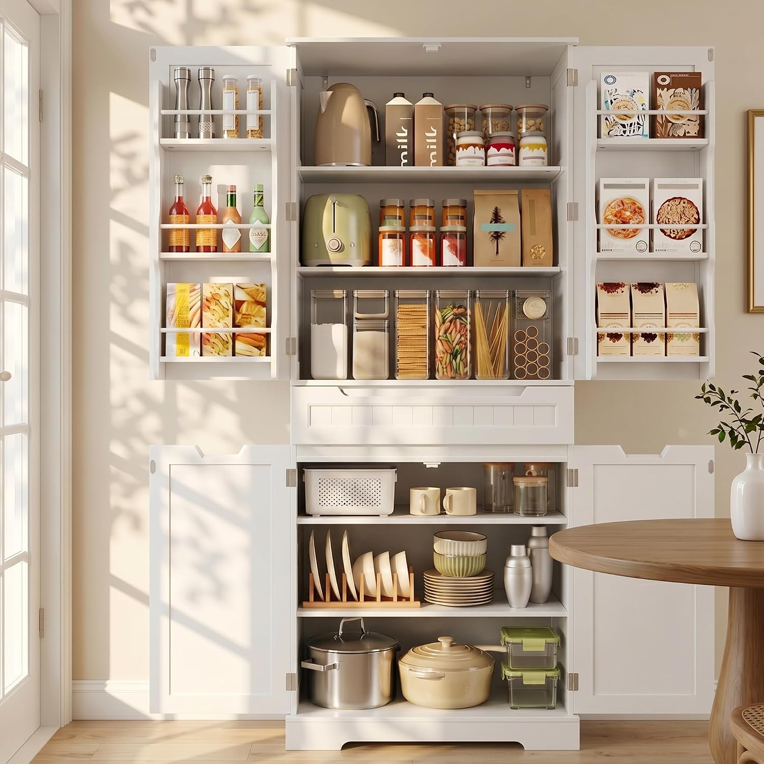 Gizoon Tall Kitchen Pantry Cabinet with Doors and Adjustable Shelves, White | 70'' Pantry Storage Cabinet with Drawer Freestanding Organizer for Small Kitchen Bathroom Laundry Room