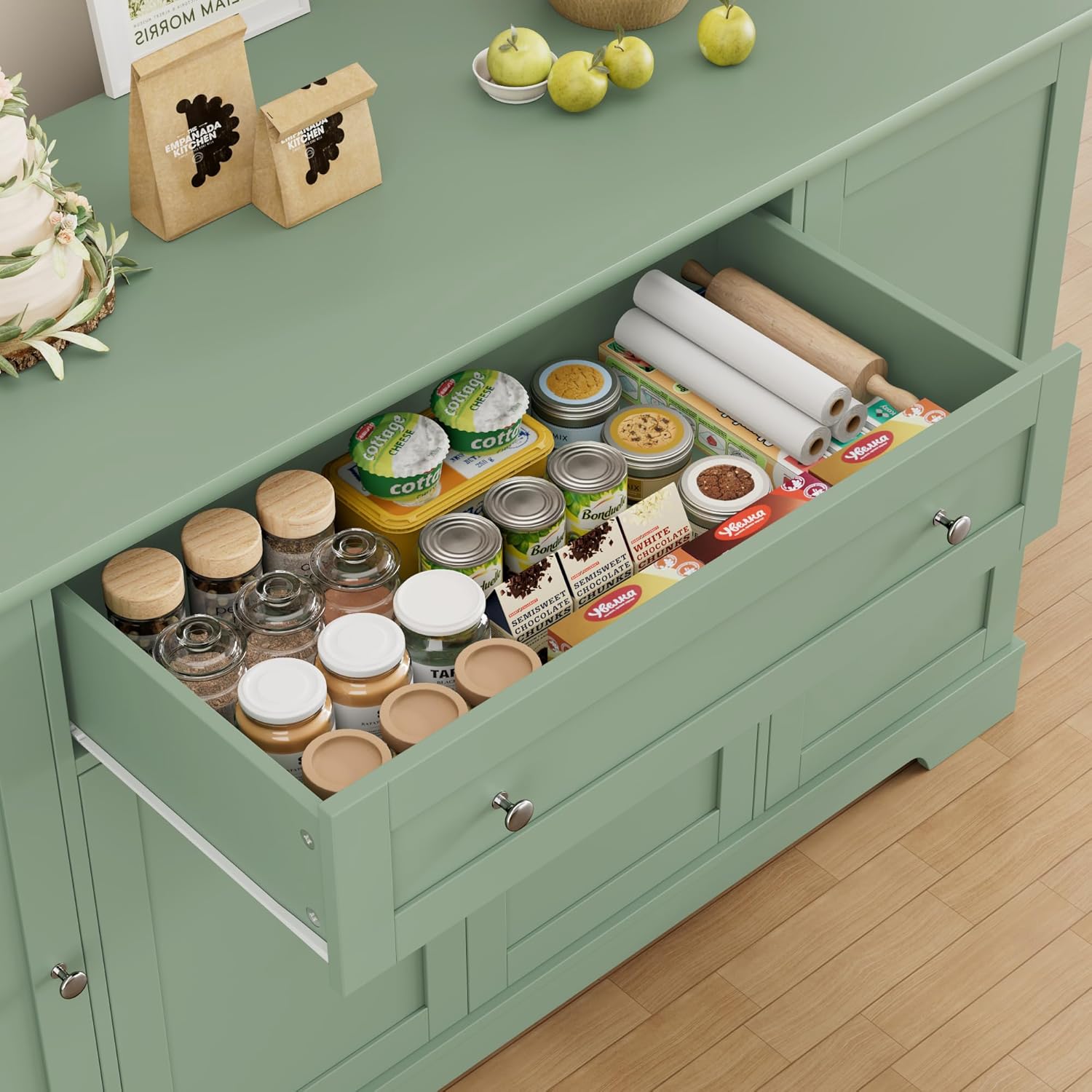 HITHOS 54" W Kitchen Buffet Cabinet with Storage, Coffee Bar Cabinet, Green