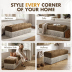 Hyfirm 47-Inch Chenille Ottoman Bench Vintage Tufted Fringe Design Brown | From bedroom dressing to living room lounging, this bench serves as an end-of-bed seat, sofa footrest, or entryway accent