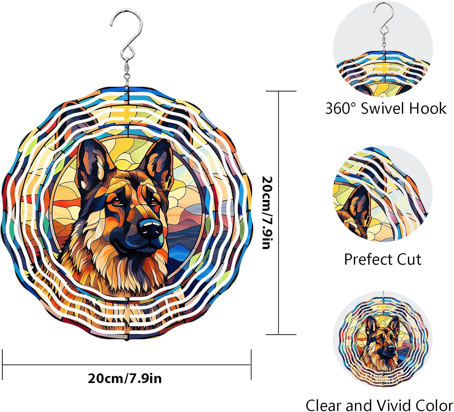 German Shepherd Dog Wind Spinners Outdoor Dog Memorial Gifts, 3D Metal Kinetic Hanging Garden Wind Spinner, Spinner Decor, Wind Sculptures for Outdoor & Indoor, Window, Yard Decor (German Shepherd 2)