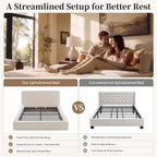Queen Upholstered Platform Cloud Bed Frame with Headboard, Beige