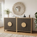 BREEZEHEAT Sideboard Buffet Cabinet with Storage, Mid Century Modern Buffet Table, 64" Wood Accent Cabinet with 4 Doors and Adjustable Shelf, Storage Credenza for Kitchen Living Room Entryway