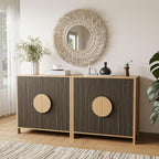 BREEZEHEAT Sideboard Buffet Cabinet with Storage, Mid Century Modern Buffet Table, 64" Wood Accent Cabinet with 4 Doors and Adjustable Shelf, Storage Credenza for Kitchen Living Room Entryway