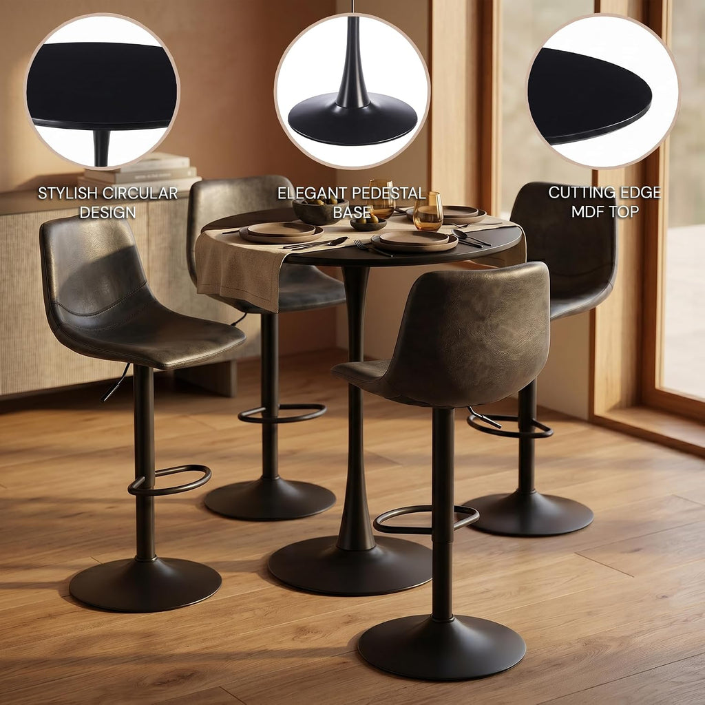 LeisureMod Bristol Collection 35" Round Bar Height Table, Modern MDF Top Pub with Black Pedestal Base, Bistro Cocktail Table for Kitchen, Dining Room, Cafe, Restaurant & Home Bar, Black