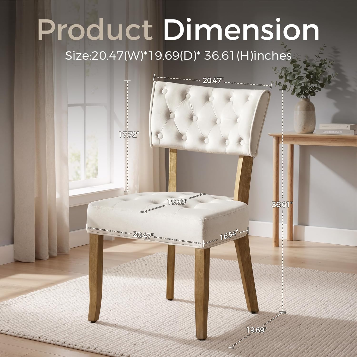 UVV Wooden Dining Chairs Set of 2, Mid Century Tufted Upholstered Kitchen Chairs Dining Room Chairs, Velvet Farmhouse Dinner Chair for Kitchen Dining Room, Beige
