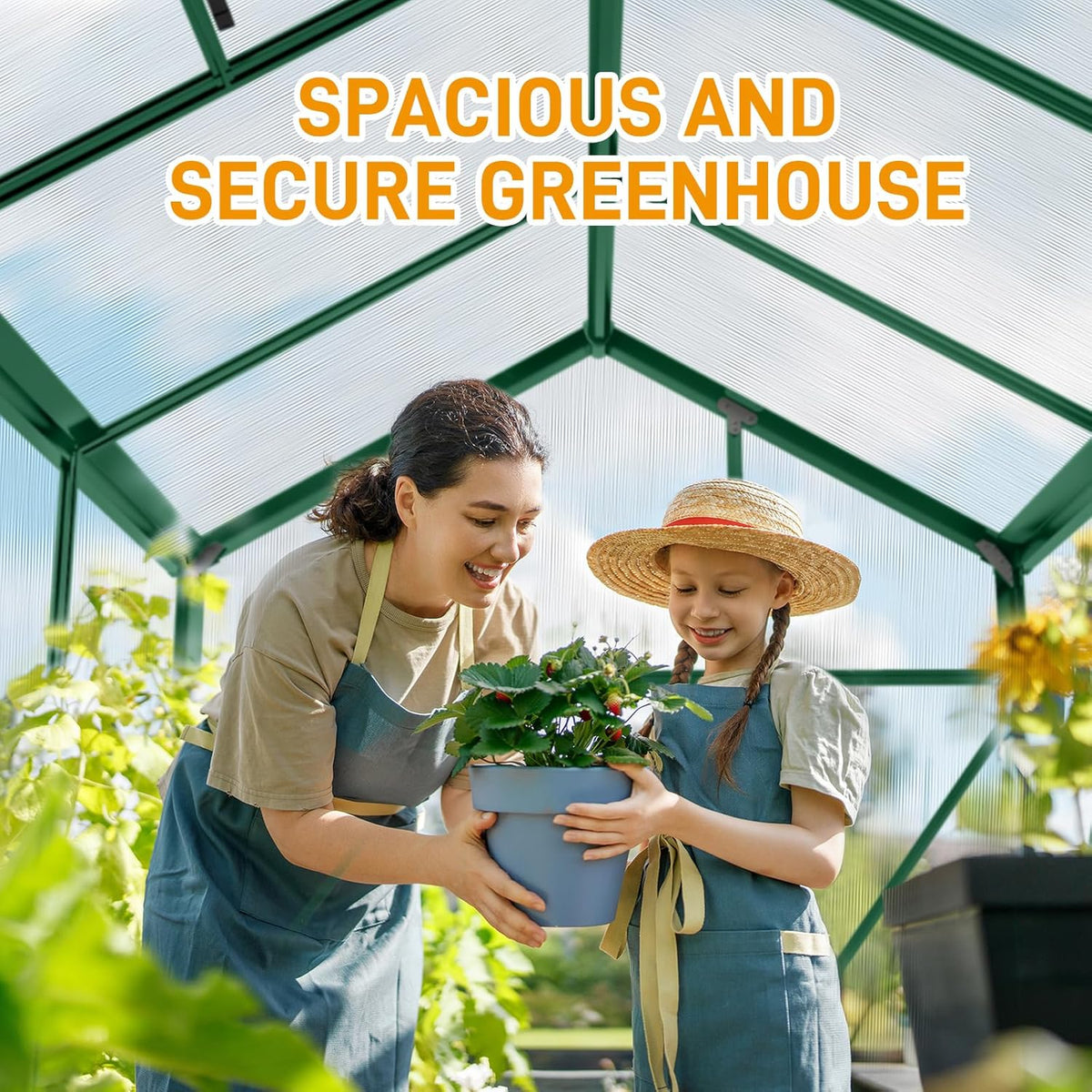 VINGLI 6x10 FT Greenhouse for Outdoors, Twin-Wall Translucent Heavy Duty Polycarbonate Greenhouse Kit with 5 Roof Vents, Weather Resistance for Plants Protection, for Home Gardening (Green, 6x10 FT)