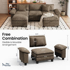 PHI VILLA Modular Sofa 5-Seat U Shaped Cloud Couch Sectional with Ottoman