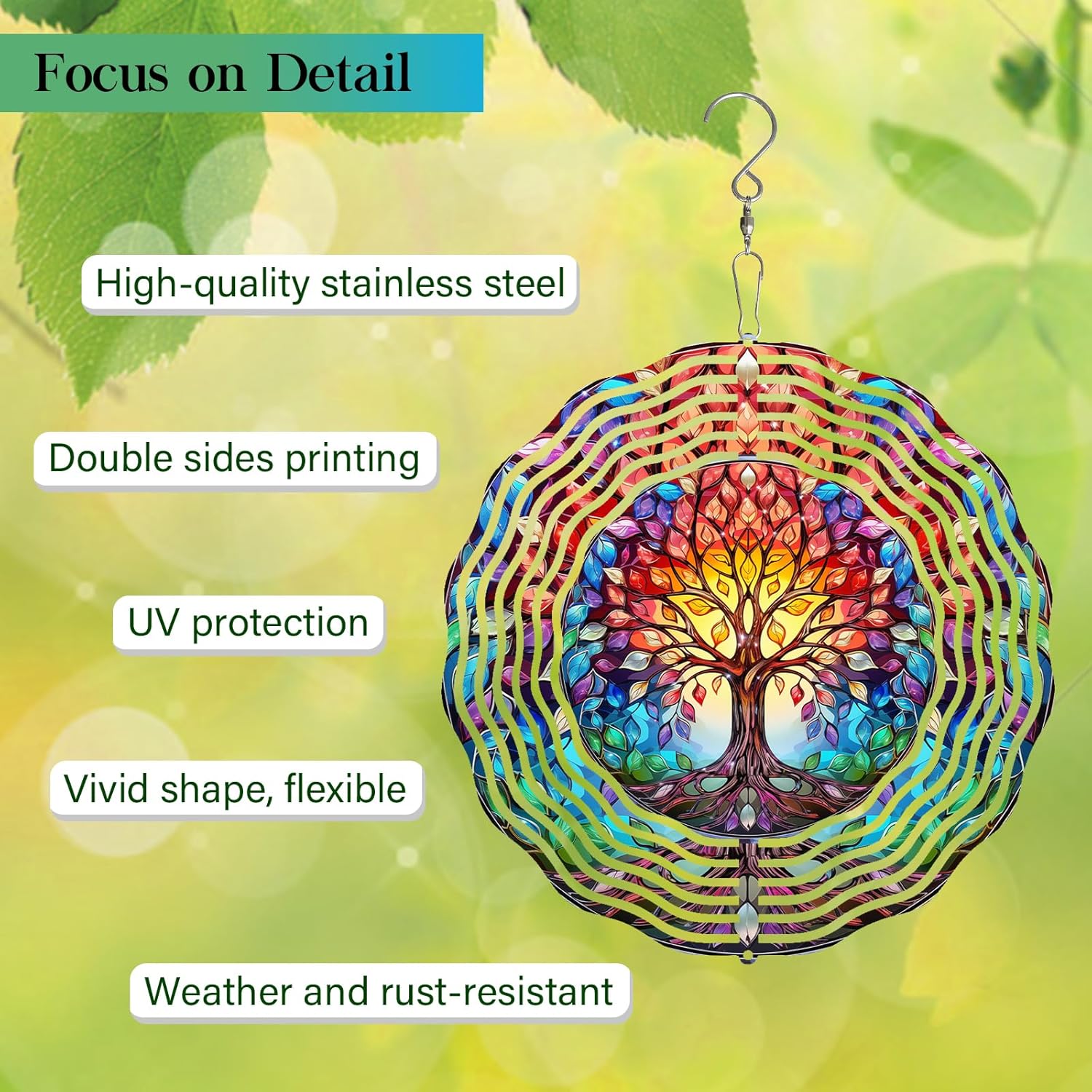 Tree of Life Wind Spinner,3D Frosted Wind Spinners Hanging for Yard and Garden Gift Tree of Life Wind Sculptures,10" Hanging Tree of Life Wind Spinner Made of Tough Steel Plate