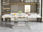 94 in Large Extendable Dining Table for 6 8 10, White Marble Pattern Top & Silver Mirrored Base, 3 Position Expansion 63" to 94", Modern Luxury Expandable Dining Room Table for Dinner Family Gathering