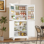 GAIOUS 74.8" Tall Metal Food Cabinet, White Kitchen Pantry Cabinet Cupboard | Food Storage, Kitchen Organizer, Storage Cabinet with 4 Door and 4 Adjustable Shelves, Steel Freestanding, for Dining Living