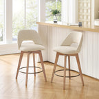 Zesthouse Swivel Bar Stools Set of 2, Wood Counter Height Chairs with Backs | 26" Wooden Bar Stools with Distressed Solid Wood Leg, Upholstered Linen Fabric Barstools, Vintage Kitchen Island Chair, Beige