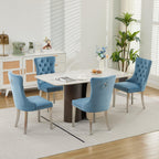 Velvet Dining Chairs Set of 4, Tufted Upholstered High Wingback Chairs with Nailhead Trim & Pull Ring, Silver Stainless Steel Legs for Dining Room, Sillas de Comedor, Light Blue