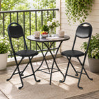 2 Pack Folding Stool with Back, 17 Inch Small Folding Chair, Black Stool with Padded PU Seat, Portable Foldable Stool Chair for Kitchen, Camping, Outdoor, Extra Seating, Black