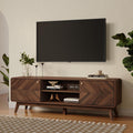 LuxenHome 63" Mid Century Modern TV Stand for Living Room for TVs up to 65" | Entertainment Center with Storage, Wood TV Console with Tapered Legs, Television Stands