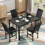 AWQM Products 5-Piece Marble Dining Set, Modern Kitchen Table and Chairs for Dining Room, Compact Space Saving Furniture, Dinette, 4 Upholstered Velvet Chairs - Black