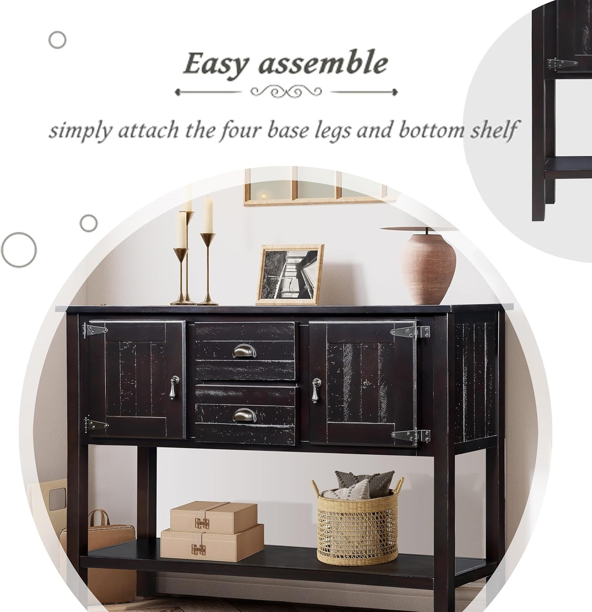 Knocbel Vintage Console Table with 2 Drawers, 2 Storage Cabinets and Bottom Open Shelf, Entryway Hallway Sofa Table Dining Room Buffet Sideboard, 48" W x 14" D x 34" H (Espresso)