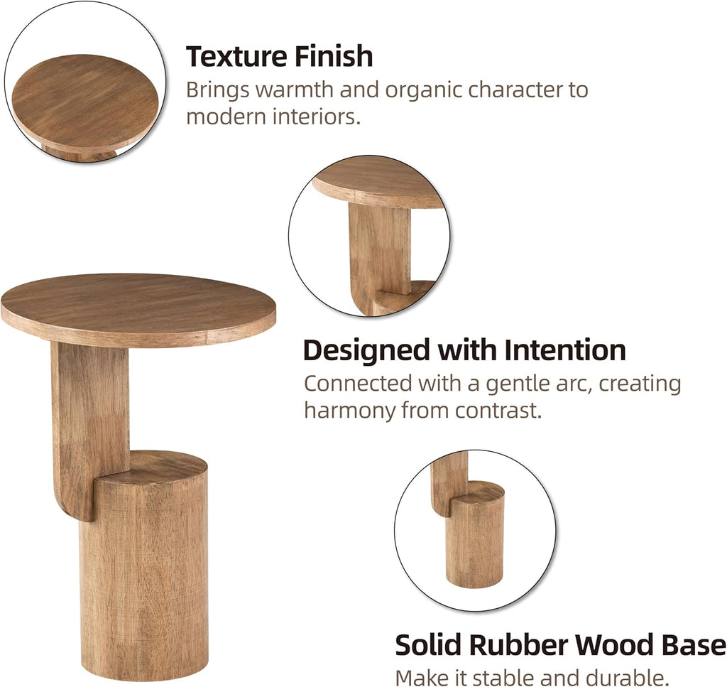 COZAYH Modern Farmhouse Small Drink Table with Geometric Design Base, Minimalist Tall End Table for Small Space, Natural