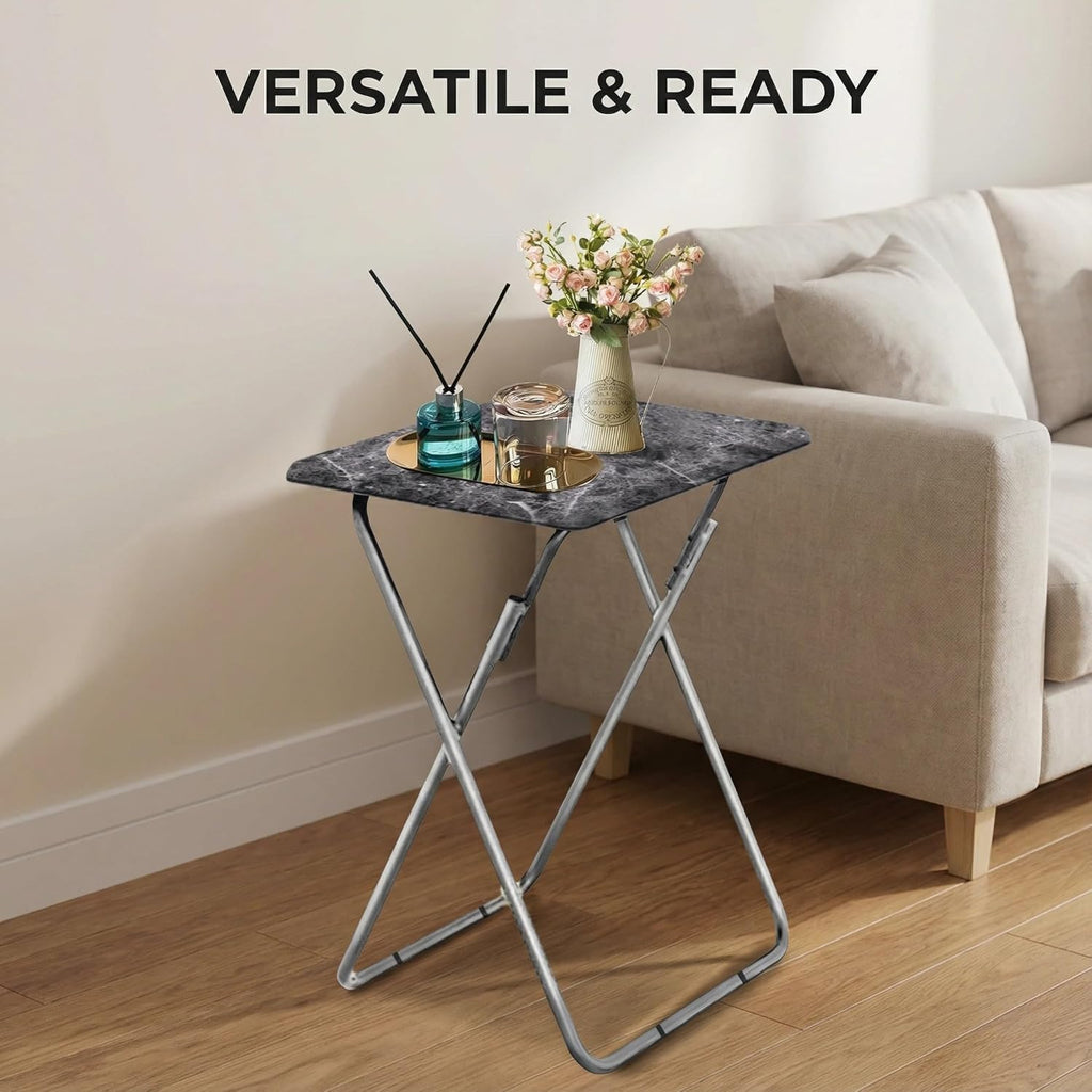 Tv Trays Folding Tv Table, Dinner Table for Eating with Sturdy Metal Frame, Small Foldable Snack Trays Table for Living Room, Couch,Sofa, Bed, No Assembly Required (Black Marble)