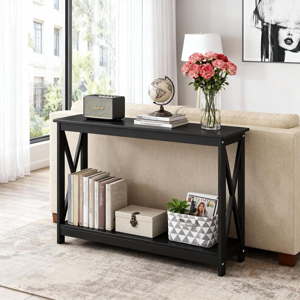 ZENY Console Table, Entryway Table, Narrow Sofa Table with 2-Tier Shelves, Entrance Table for Living Room, Entryway, Hallway, Foyer (Black, 11.8" D x 47" W x 31.7" H)