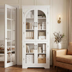Garvee 70" Tall Kitchen Pantry Cabinet - Modern Display Cabinet with 4 Arched Glass Doors and Adjustable Shelves, Versatile Cupboard Organizers for Kitchen, Dining Room, Living Room, Bathroom, White